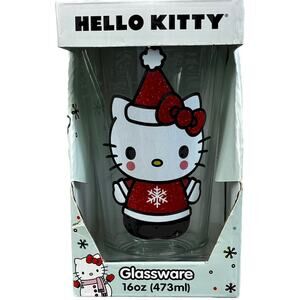 Hello Kitty Christmas Snowflake Sweater 16oz Glass Cup Seasonal NEW!